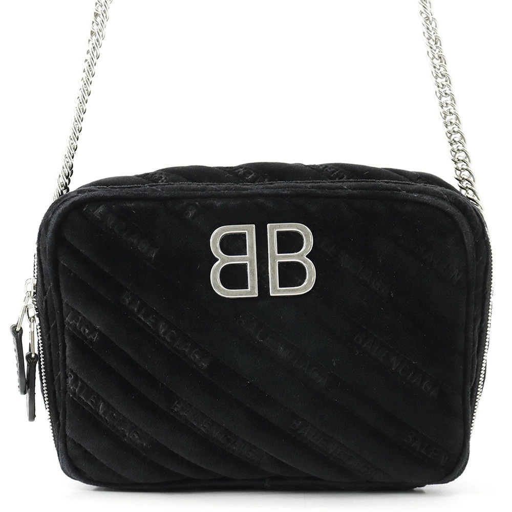 Balenciaga Chain Shoulder Bag Reporter Velour Black